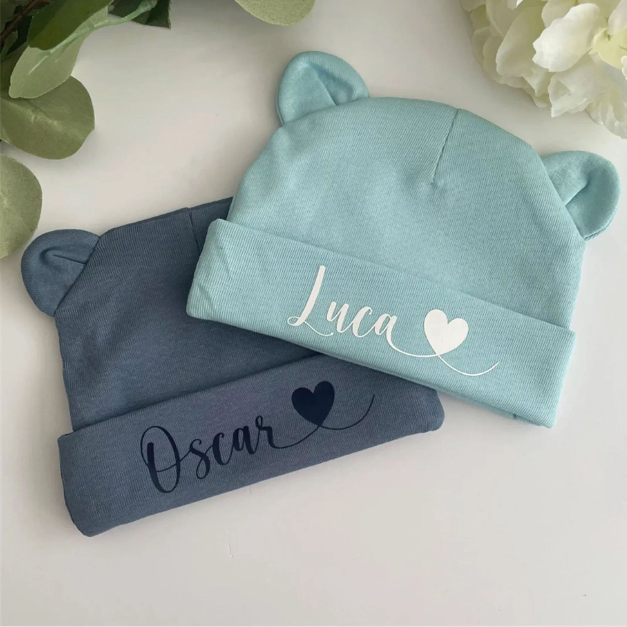 Personalized Newborn Baby Hat Newborn Gift Custom Name Baby Boy Baby\'s Girl\'s First Birthday Gift Hat Hospital Hat with Ear