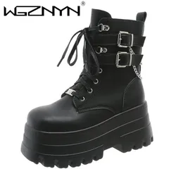 2024 Punk Gothic Platform Ankle Chelsea Boots Women New Rock Emo Chunky Grunge Wedges Motorcyccle Shoes Big Sizes 42 Booty Woman