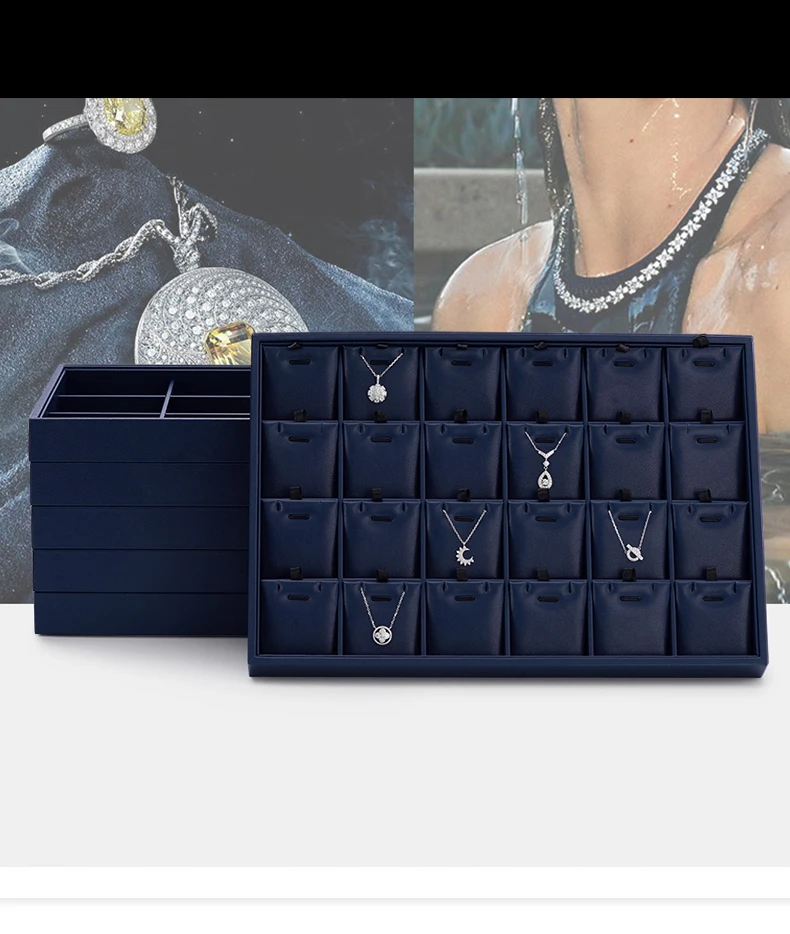 Oirlv Schmuck-Präsentationsplatte, Schmucktablett, Blauer Ring- und Halsketten-Präsentationsständer, Leder-Armband-Verpackung, Schmuck-Organizer-Tablett – Detail 1