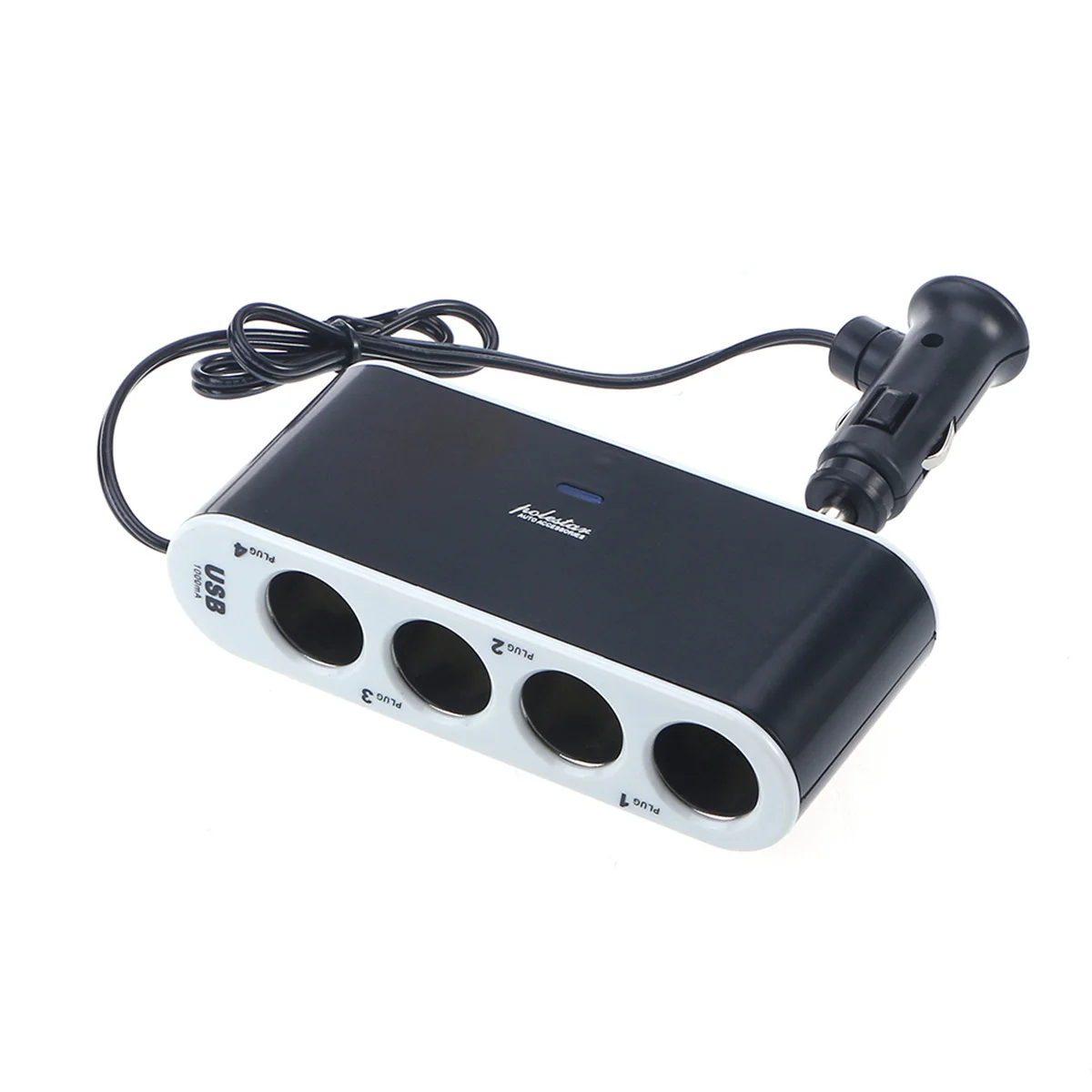 

USB Car Cigarette Lighter Socket Splitter Adapter Black LED Light Control Multi Outlet Power for Phone GPS Pda Car