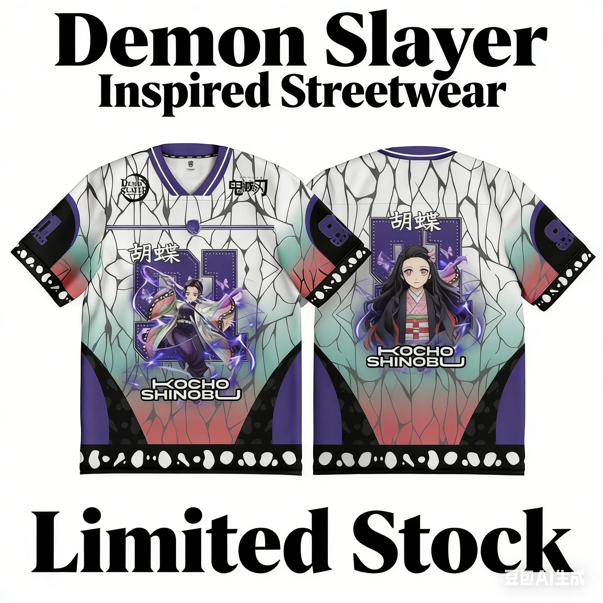 Demon Slayer Kocho Shinobu Anime-Serie Fashion 91 Jersey Oversize Kpop Baseball Hockey Outfit T-Shirt Daily Unisex Tops Tees