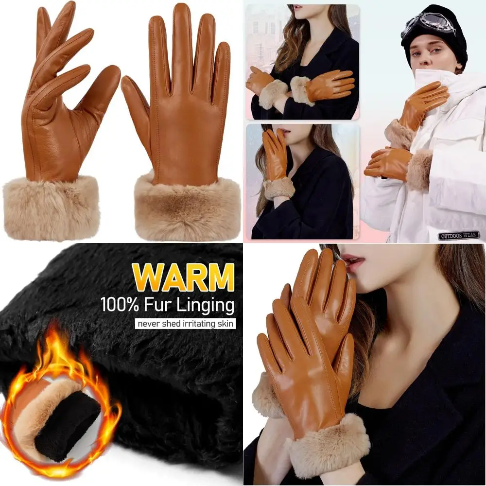 قفازات جلدية نسائية متعددة الألوان مع شاشة تعمل باللمس للقيادة في الشتاء الدافئ #1