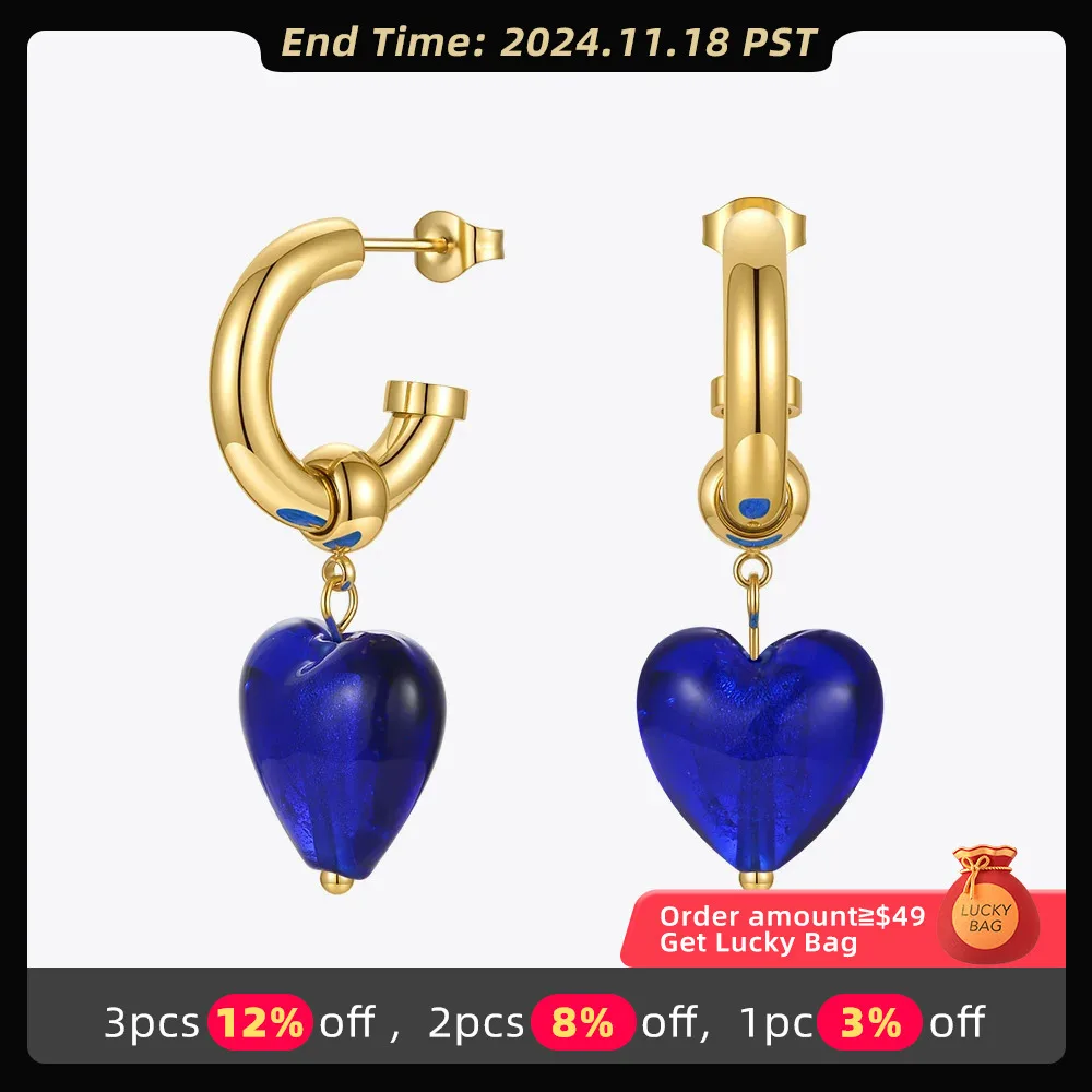 ENFASHION Glass Heart Drop Earrings For Women Gold Color Earring Stainless Steel Fashion Jewelry Brincos Feminino Party E211299