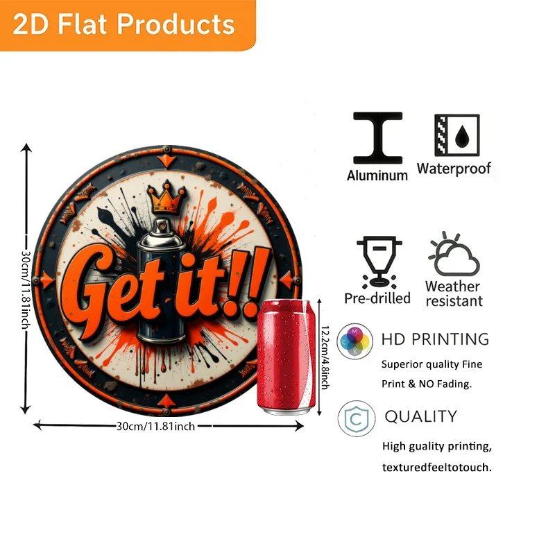 **Vintage Crown “Get It!!!” Round Wall Art Sign – 2D Floral Design, Country Style Birthday Gift for Women, Sister, Friend**