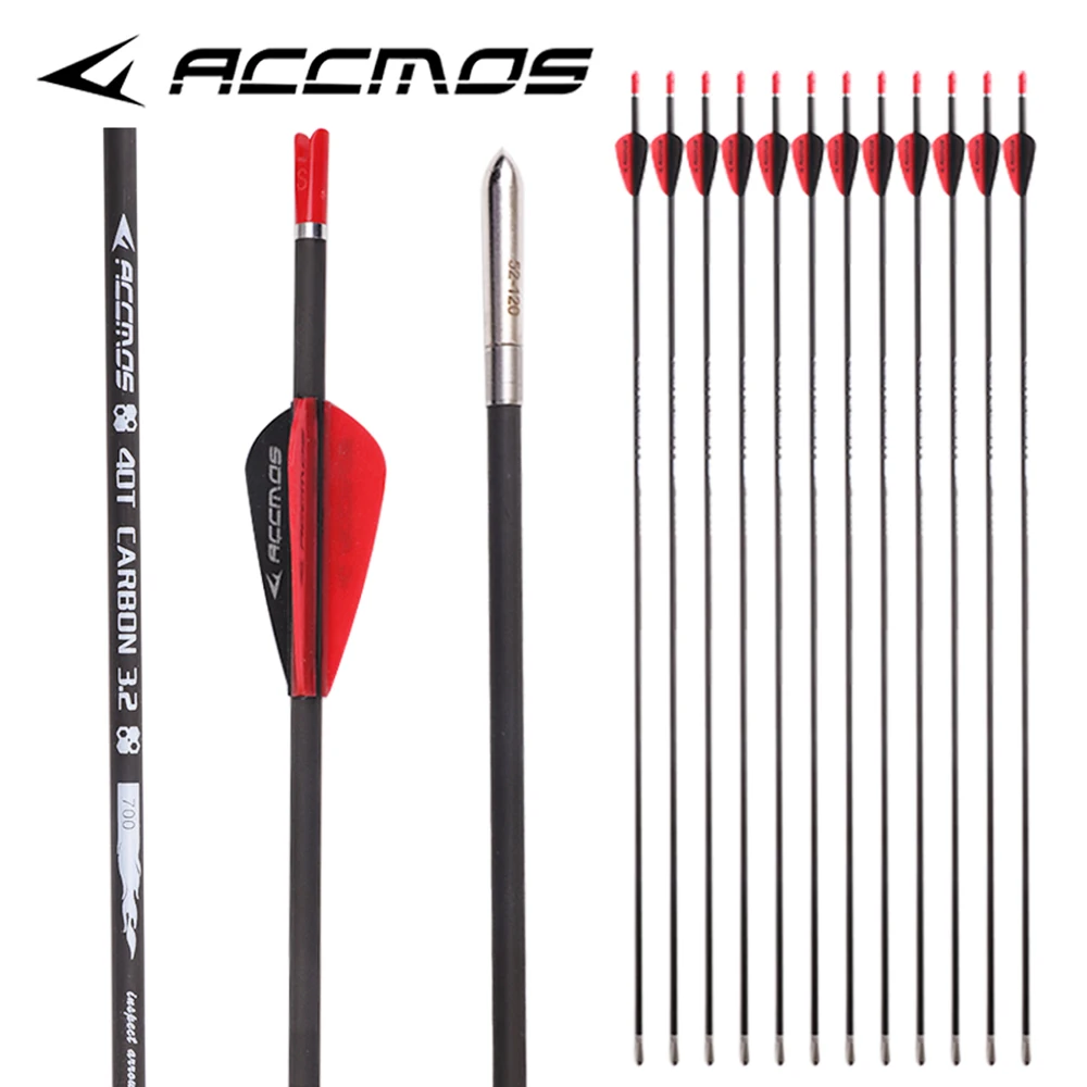 12pcs ID 3.2mm Carbon Arrow 31inch Spine 350 400 500 600 700 800 900 1000 +-0.009