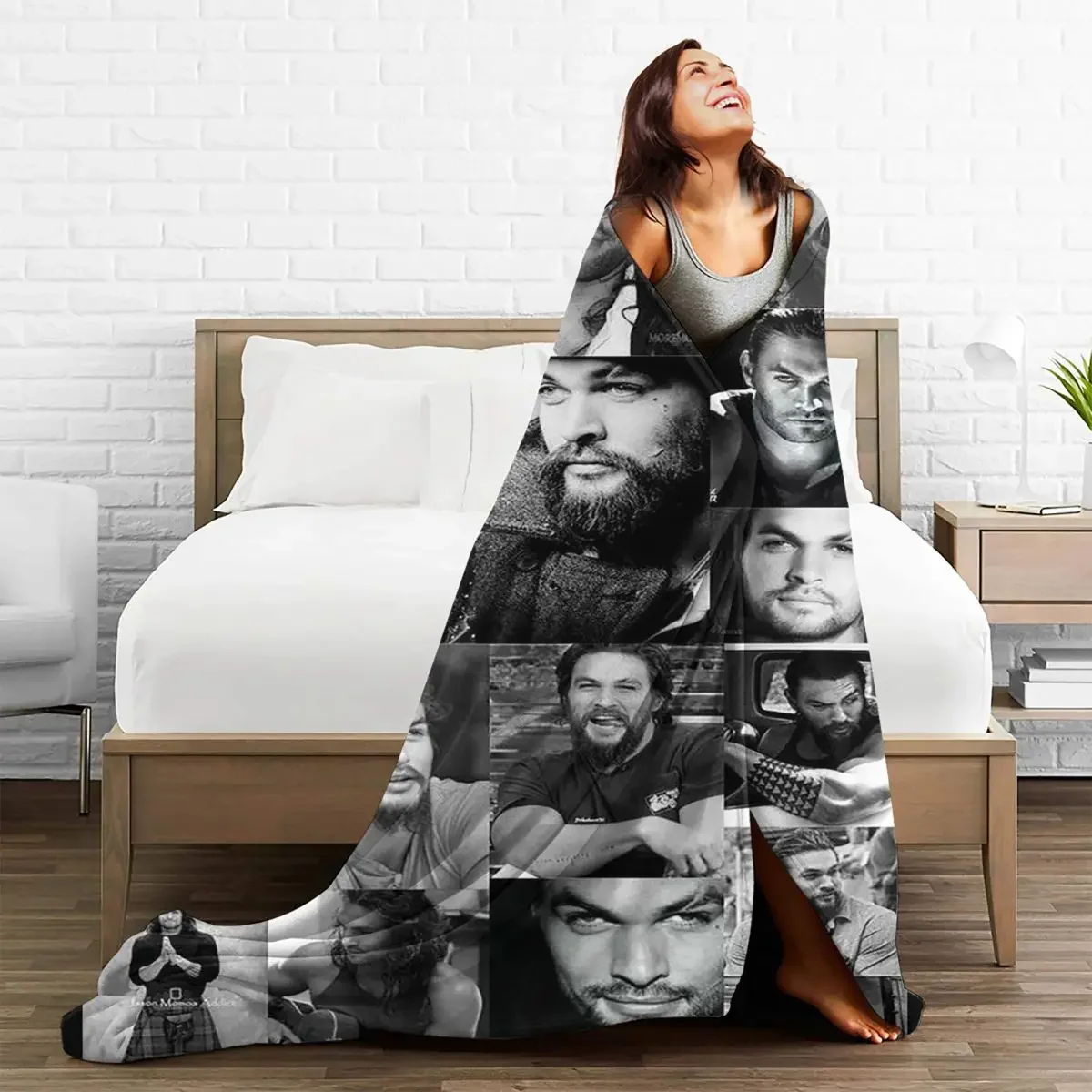 Jason Momoa Movie Actor Plaid Blankets Flannel Winter Star Art Collage Warm Throw Blankets for Home Couch Bedding Throws