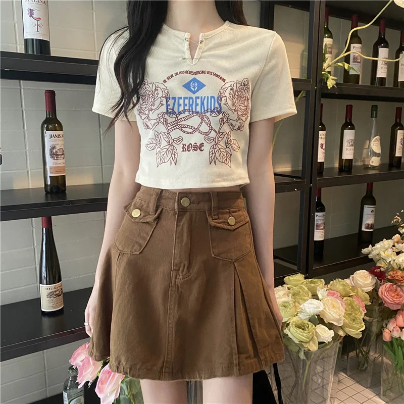 

Short Sleeve T-Shirts Womens Korean Style Fashion Loose Fit Cotton Tops Summer Casual Breathable Comfortable Daily Trendy Wear