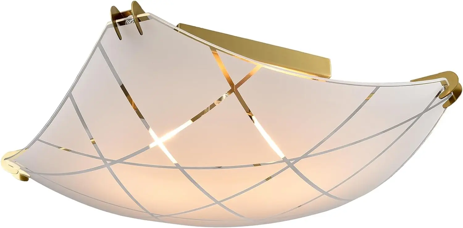 Ouro Semi-Flush Mount Ceiling Light, dispositivo elétrico moderno para cozinha, jantar, quarto, vidro Shade, 2 luzes, 13"