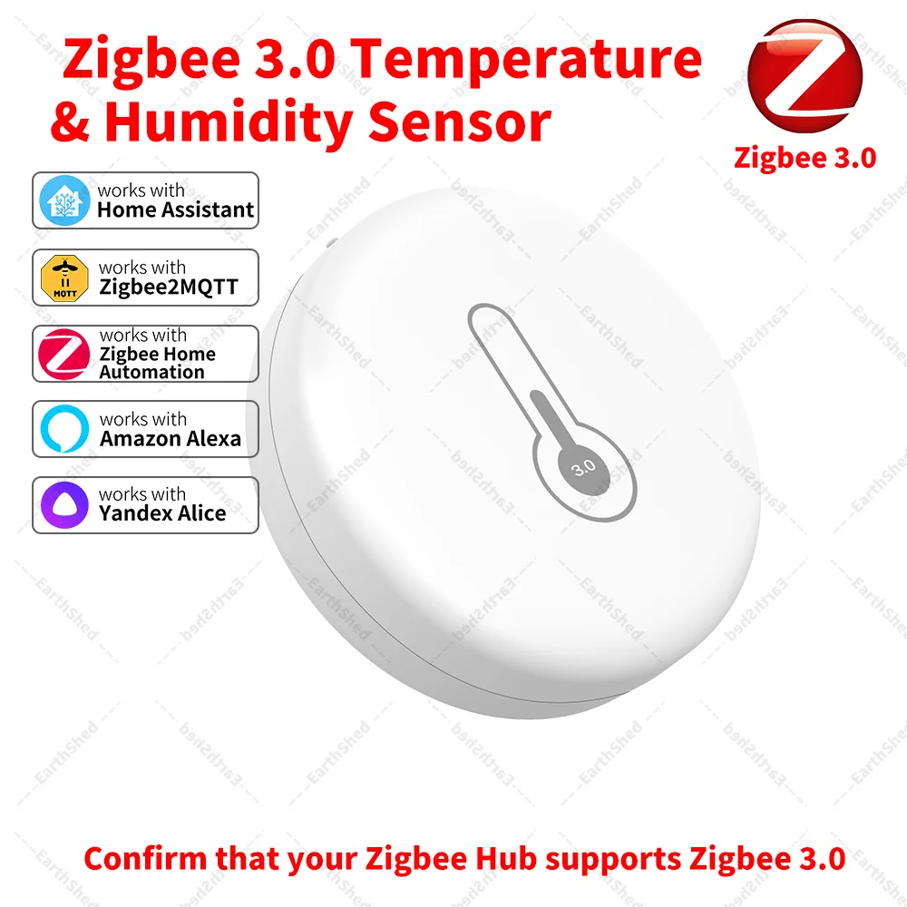 

Датчик температуры и влажности Zigbee, стандарт Zigbee 3.0, требуется Zigbee Hub, совместим с Home Assistant, Яндекс, Alexa, ZHA, Zigbee2MQTT