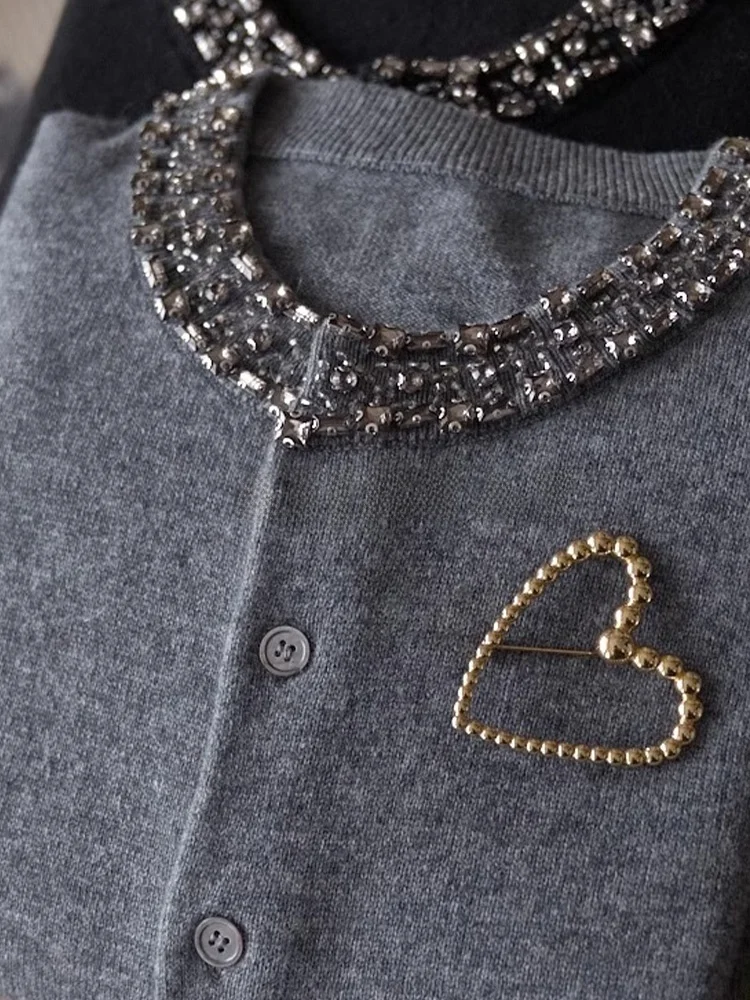 

Ele вязаный свитер круглый Ne Heavy Embelliment Faionable Retro Sle Long Sve Camere пальто для женщин