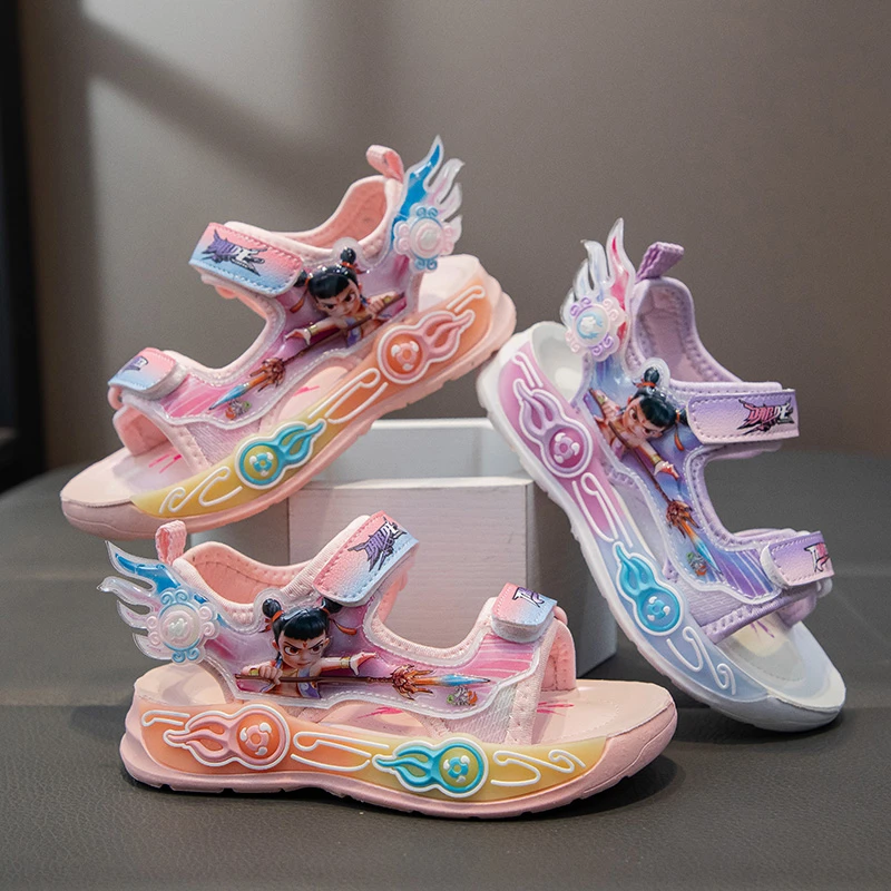 Kids Cartoon Myth Sandals Boys Girls Open Toe Sport Sandals Double Velcro Strap Non-slip Thick Sole Casual Summer Shoes Toddler