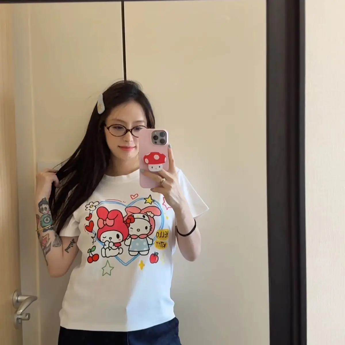 

2025 Summer New Super Cute Dopamine Front Shoulder Slim Versatile Soft Breathable Short Sleeve Sweet T-shirt for Women