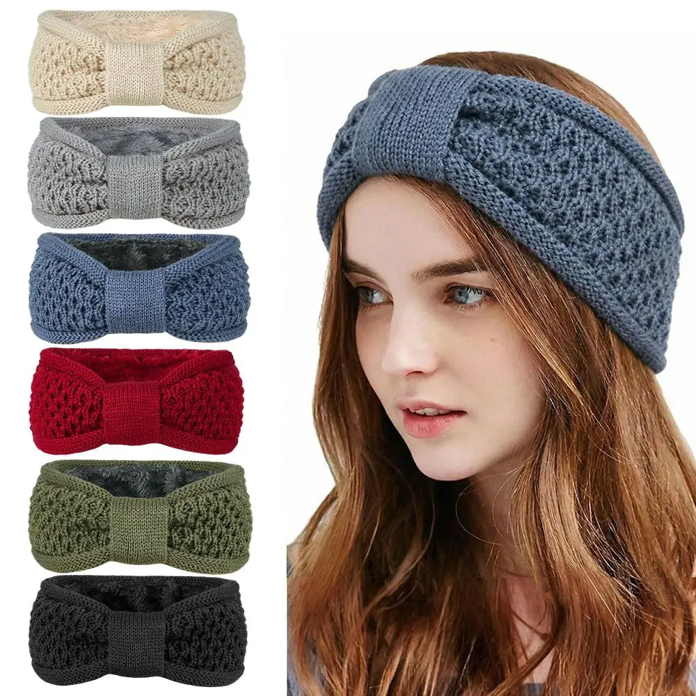 Gruby, szydełkowy turban, opaska na głowę z falowanymi brzegami, kokardami, skręcana opaska do włosów, pluszowa, dzianinowa opaska na głowę, akcesoria do włosów, szeroka osłona na głowę.