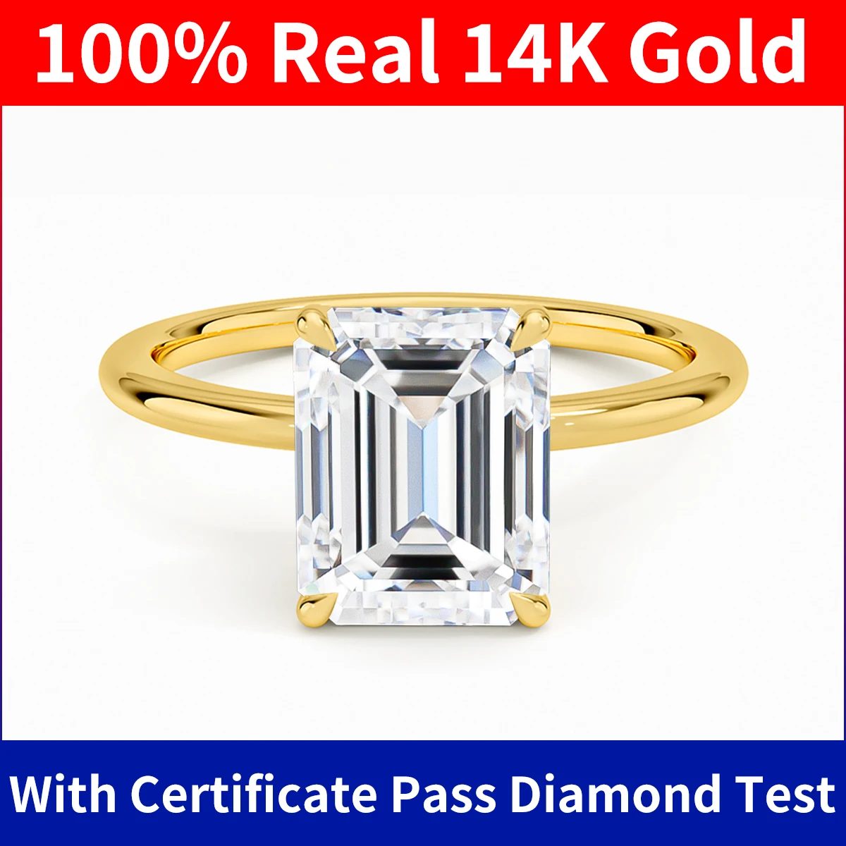 

Szjinao 100% Real Emerald Cut Moissanite Ring 14k Gold 1ct 2ct 3ct Wedding Eternity Jewelry For Women Certified Engagement Gifts