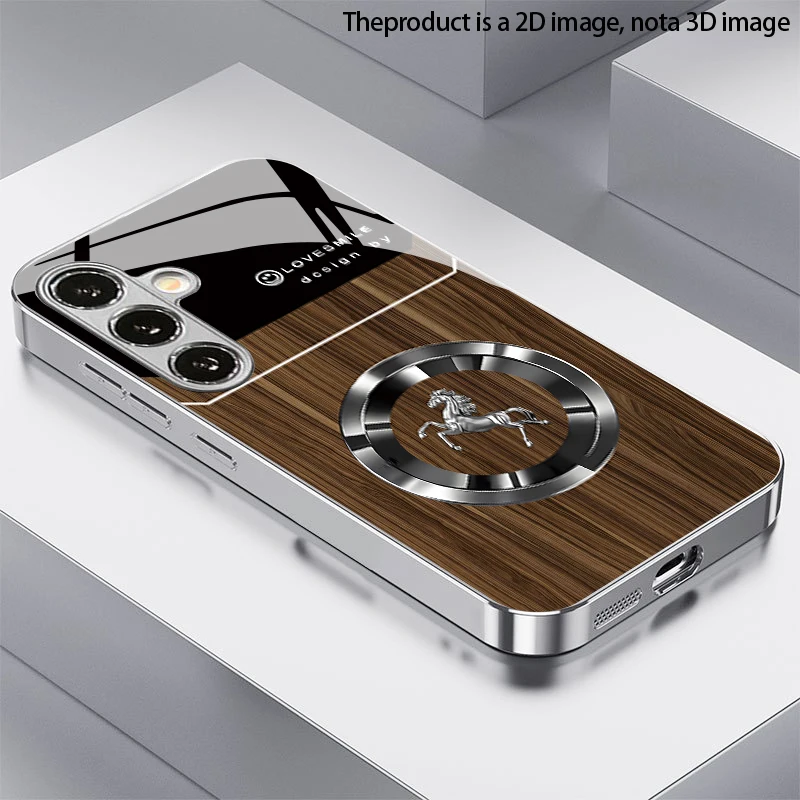 2D Horse Wood Pattern Mobile Phone Case for Samsung S26 S25 S24 S23 S22 S21 S20 A56 A36 A16 - Glass Protective Cover