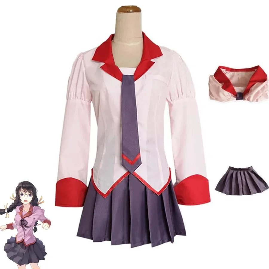 Anime Hanekawa Tsubasa Senjougahara Hitagi Kanbaru Suruga Bakemonogatari Monogatari Series Cosplay Costume School Uniform Skirt