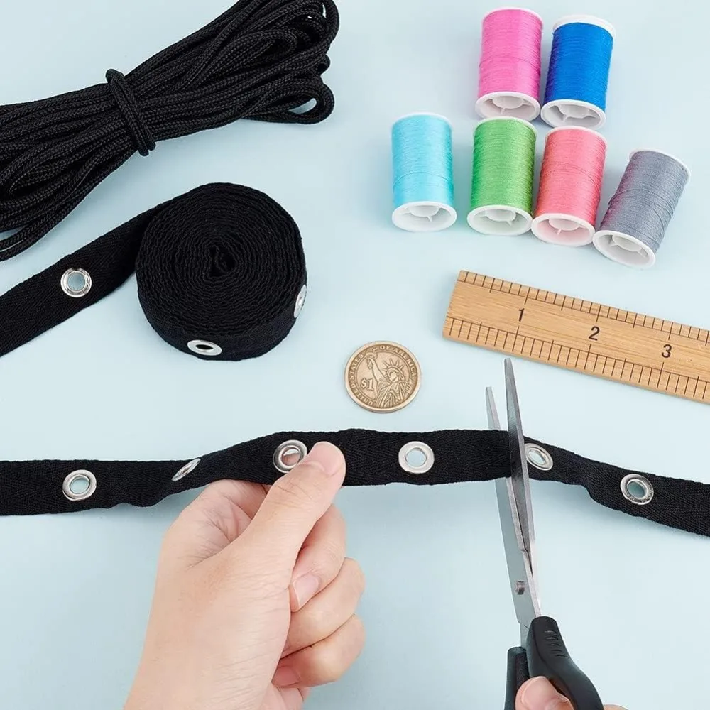 3 Yards Eyelet Tape Trim Black Craft Grommet Eyelet Trim 3cm Wide Cotton Ribbon Clothing Sewing Trim with Jump Rings view 3