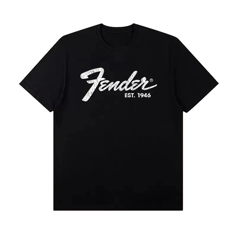 2025 Summer New Fender Jimi Hendrix Fender Electric Guitar Print Graphic T-shirt Men's Short Sleeve T-shirt Street Wear Summer
