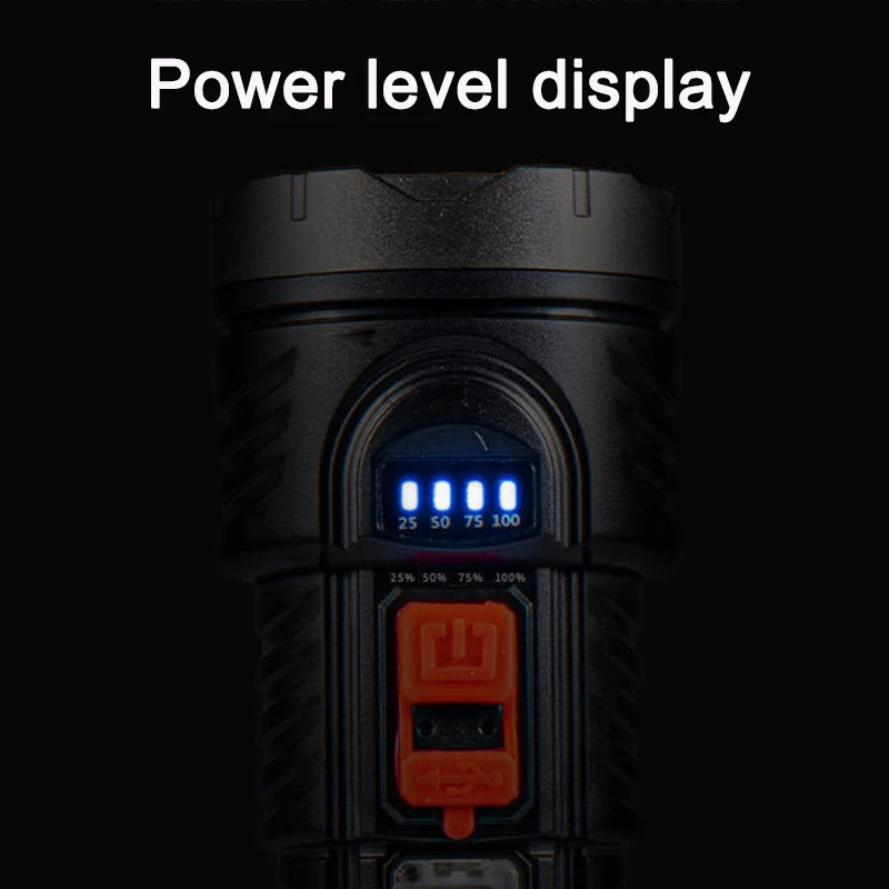 6 LED Flashlight USB Rechargeable Super Bright Flashlight Outdoor Multi-function Waterproof Led Battery Display COB Tactical