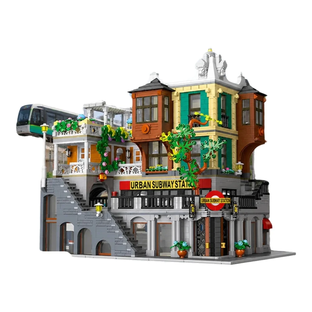 Klemmbausteine Städtische Straßenbahn-Station Baustein-Sets Stadt-Architektur Modulare Gebäude Montagemodell Bausteine Heim-Dekoration Spielzeug-Set Geschenk für Erwachsene 3692 Teile