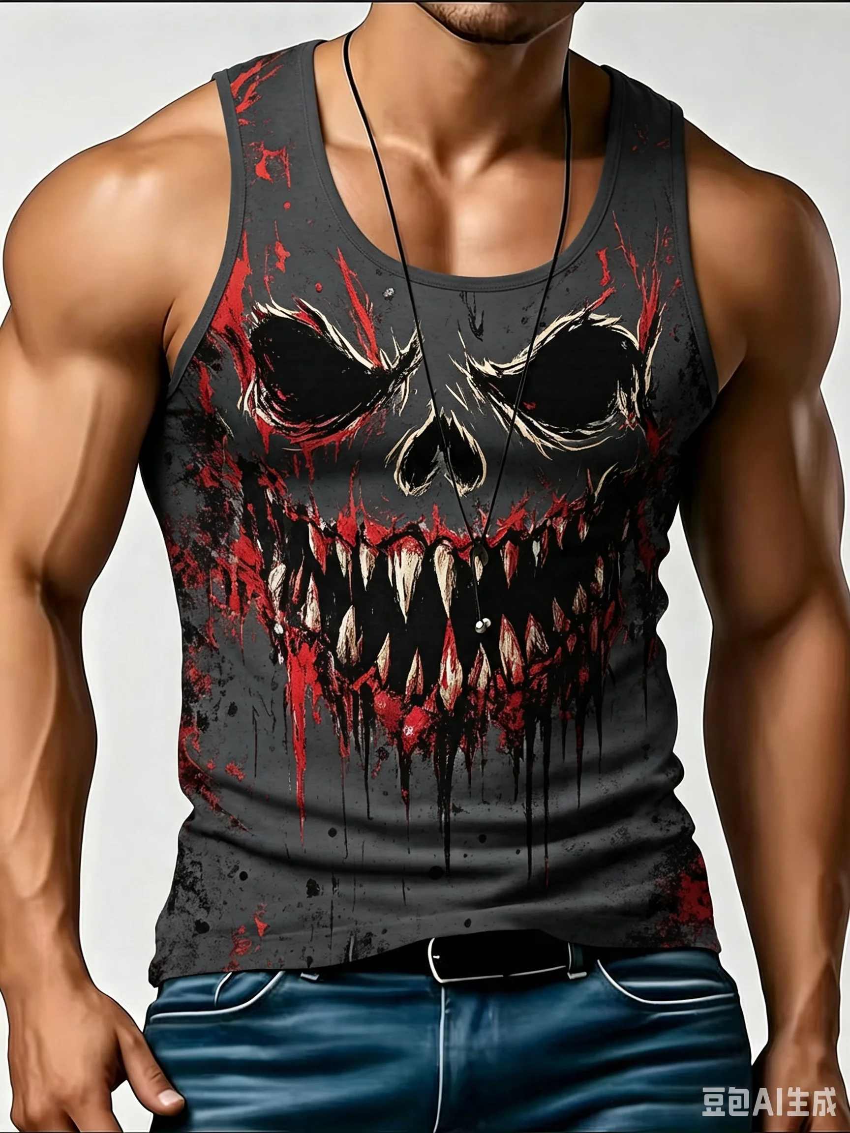 Men's Skull Graphic Tank Top, Blood Splash Print Sleeveless Shirt Casual Summer Thin Street Cool