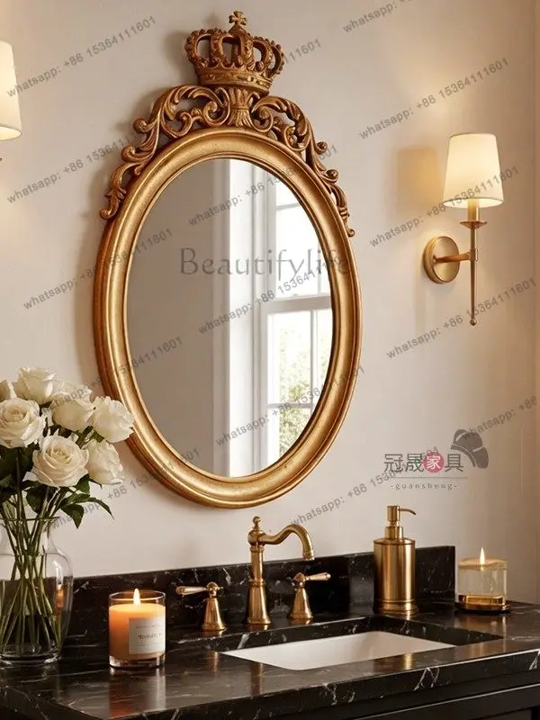 European retro makeup mirror wall hanging porch background wall carved decorative mirror