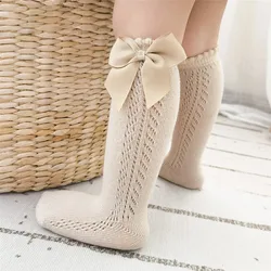 Chaussettes d'été pour enfants, chaussettes hautes pour bébés filles et garçons avec nœud, chaussettes longues en maille de coton douce respirante pour enfants de 0 à 7 ans