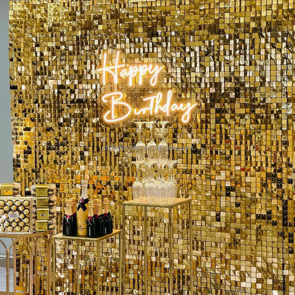 

18-Piece PET Square God Shimmer Sequin Wall US Warehouse Panel Backdrop Set-sfx Brand Model Sequin Wall for Weddings & Holidays