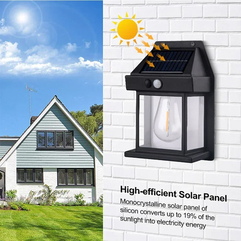 Solar Wall Lights with Motion Sensor 3 Modes LED Dusk to Dawn Solar Powered Fence Lights For Outdoor Garden Solar Porch Lights