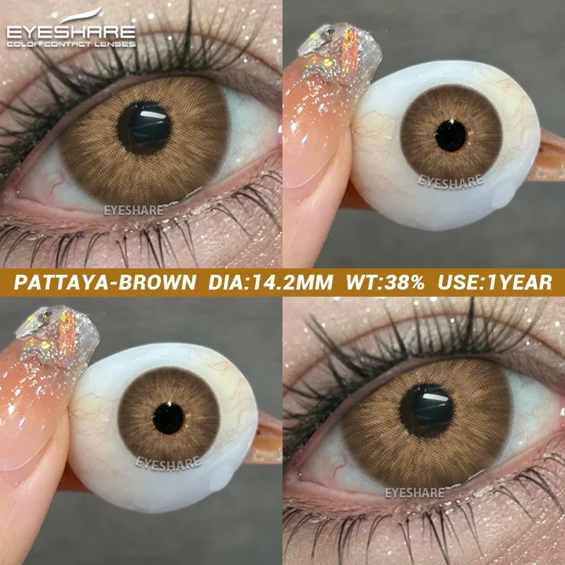 EYESHARE 1 Pair Myopia Lenses Color Contact Lenses with Prescription Natural Brown Eye Contact Gray Pupils Yearly Colored Lens