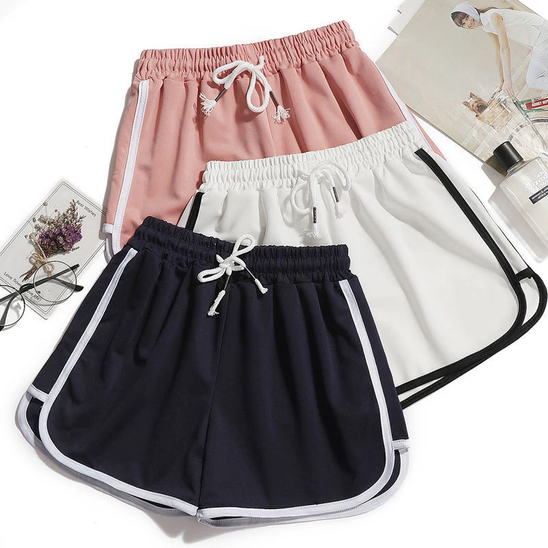 Summer Casual Women Shorts Stripe Sports High Waist Loose Female Mini Shorts Korean Sweet Elastic Waist Ladies Wide Leg Shorts