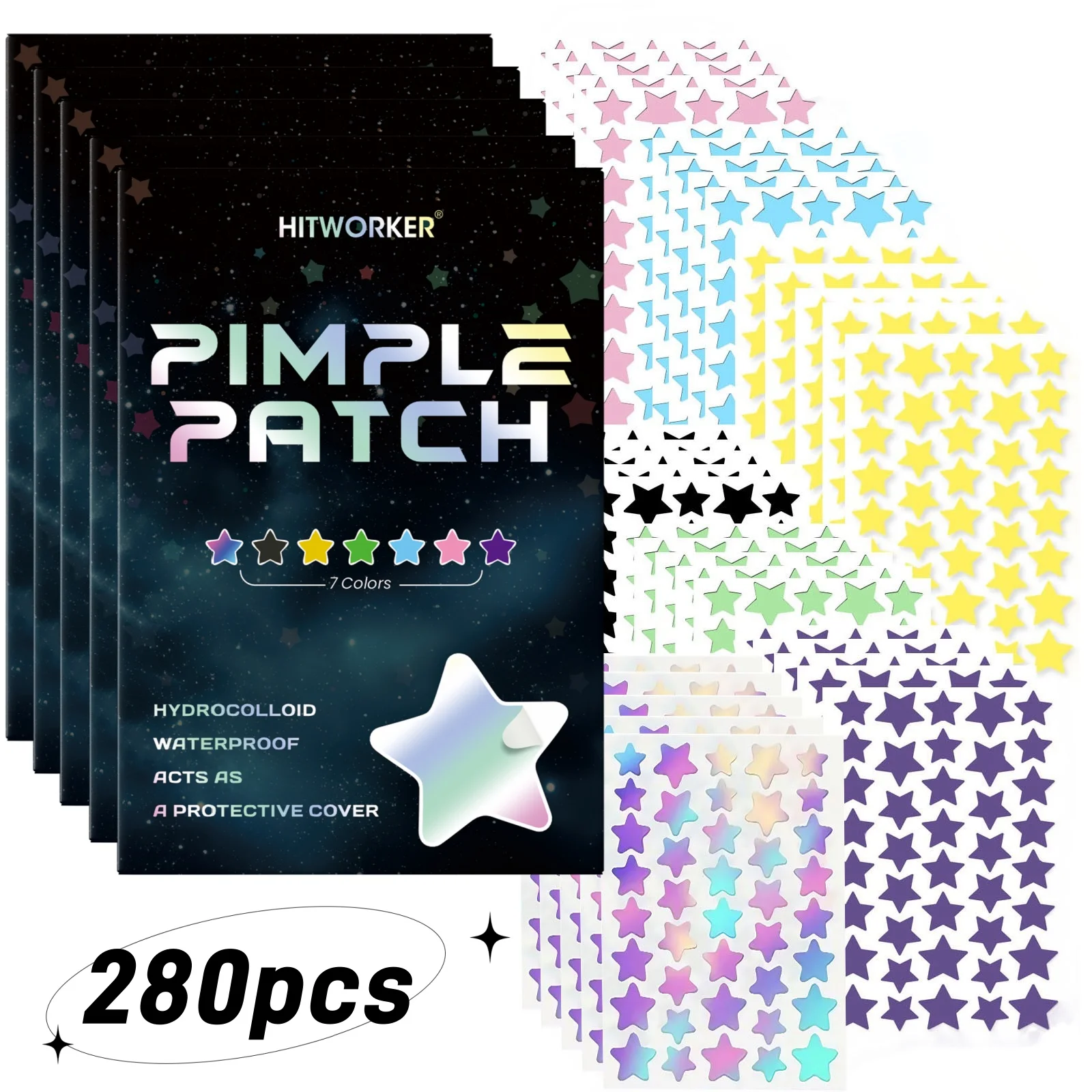 1680 Pimple Patch - Sanft und nicht reizend, deckt Akne und Hautunreinheiten ab - 280 sternförmige, mehrfarbige Concealer-Patches für den täglichen Gebrauch
