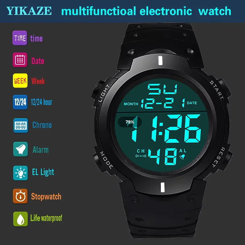 Men's electronic watch sports men's waterproof luminous multifunctional outdoor fitness large screen electronic watch