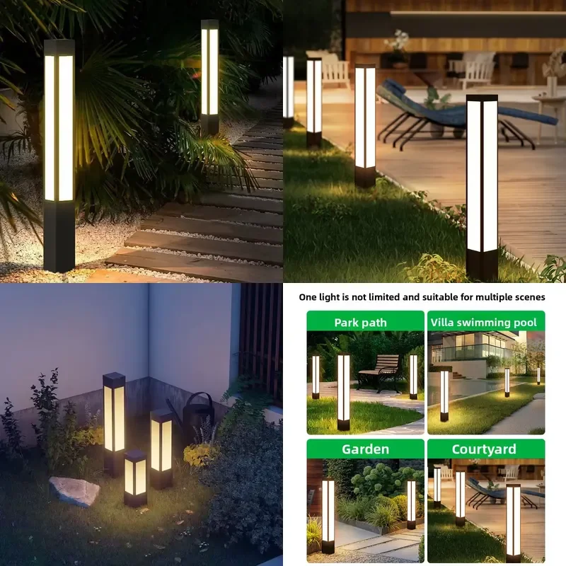 Outdoor Waterproof Stainless Steel LED Garden Light Warm 220V Square Column Design IP55 Villa Lawn Landscape Rural Lighting
