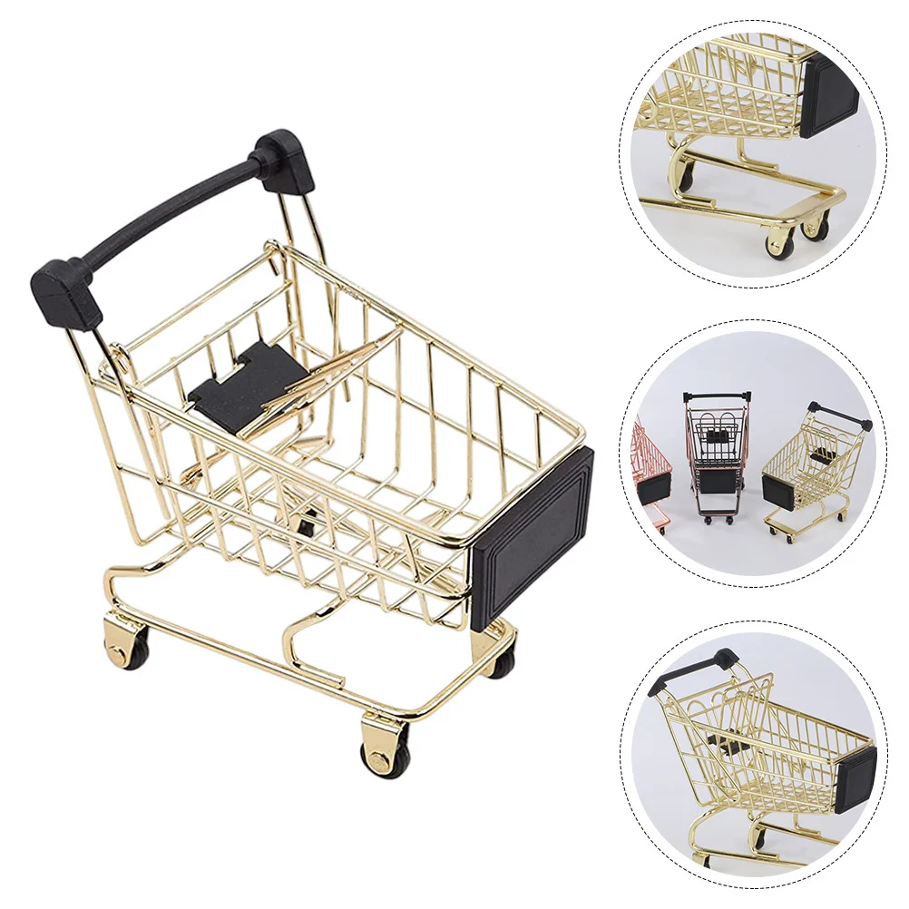 Supermarket Trolley Cart Storage Basket Mini Shopping Carts Toy Desktop Photo Props House