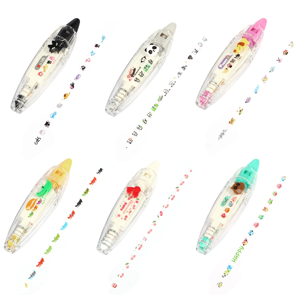 6Pcs Press Type Decorative Pen DIY Cute Animals Decorative Masking Tape Creative Cartoon Pattern Decorative Tape Decorative