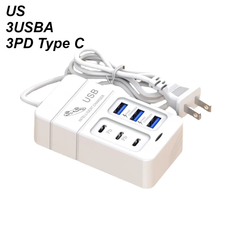 35W Charger 6 USB Out PD Type C Super Charge Quick Wall Chargers USB  Adapter Mobile Phone EU US Plug USB Type C Charger