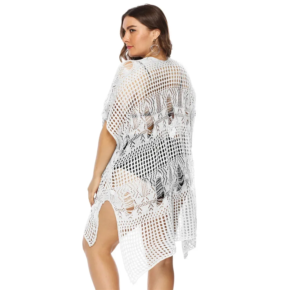 Robe de plage en crochet ajourée pour femmes, grande taille, cover-ups d'été, tunique de bain, chemisier de bikini