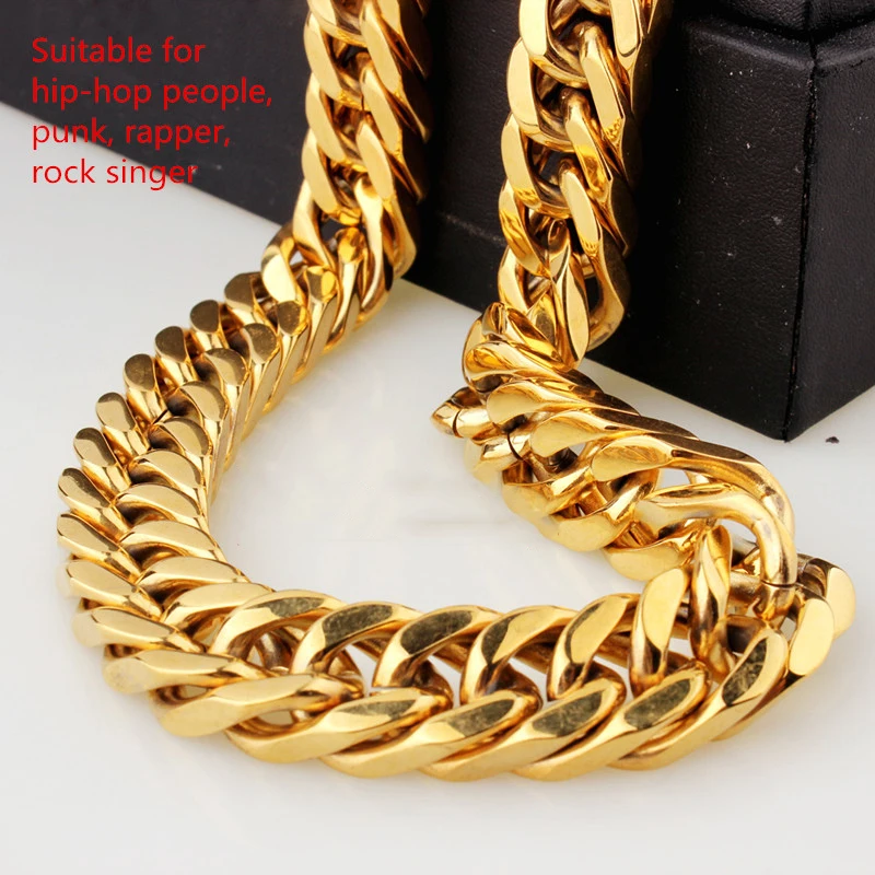 Men Necklace Chain Heavy Thick 138G Real 18k Gold Color Curb Cuan Chain Collar Jewelry Gift 60cm Long