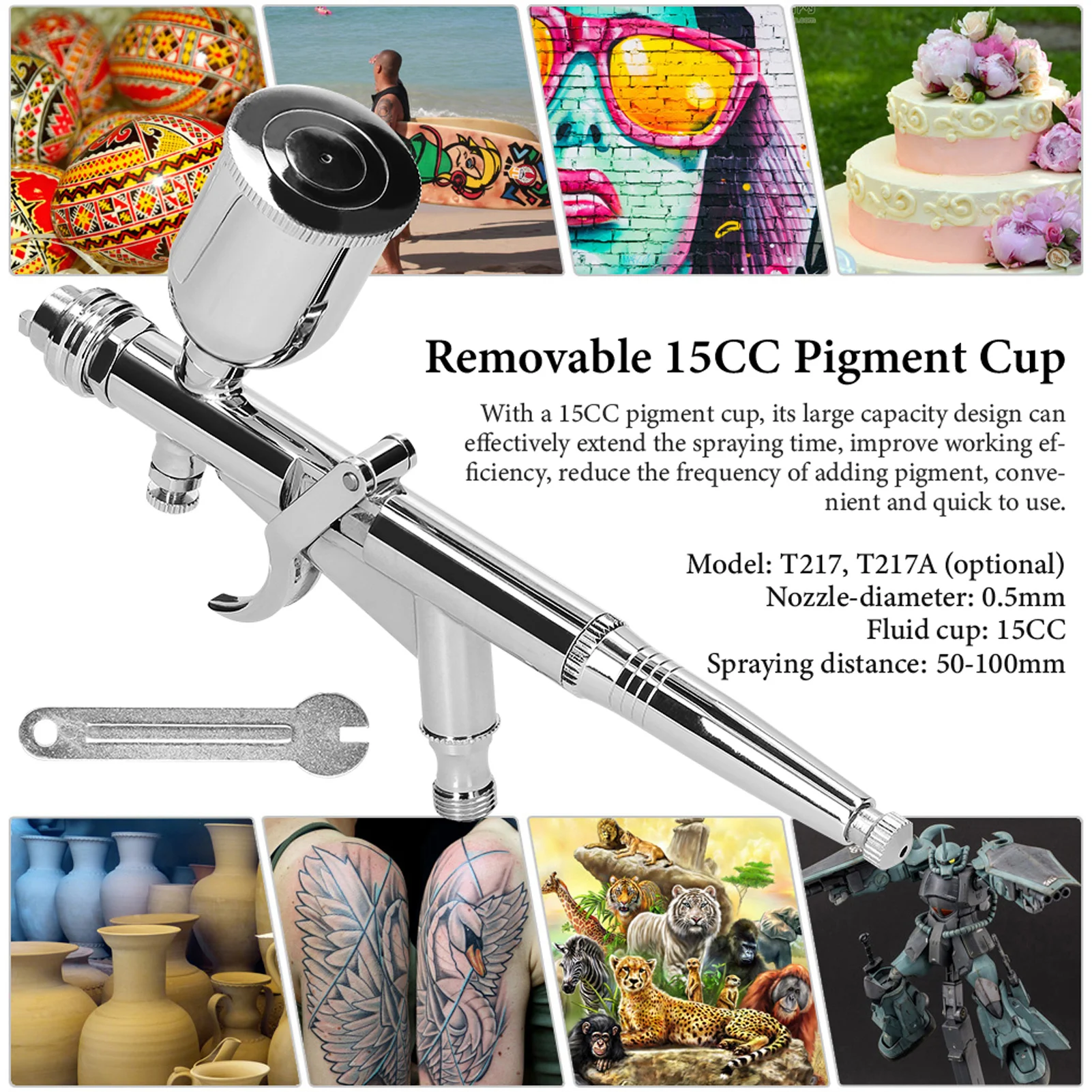 ピストルグリップエアブラシキット 0.5mm ファンキャップ付き 15CC 液体カップ 車モデルDIY塗装メイクアップネイルアートケーキ用高効率