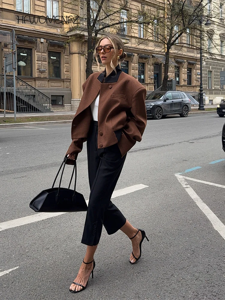 

Casual Solid Lapel Jackets Women Full Sleeve Loose Single Breasted Pockets Outwears Female 2025 Autumn Winter Lady Chic Coats