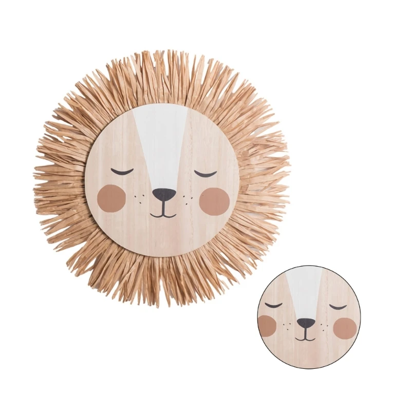 Cartoon Lions Hangings Decorations Creative Animal Head Ornament Handwovens Raffias