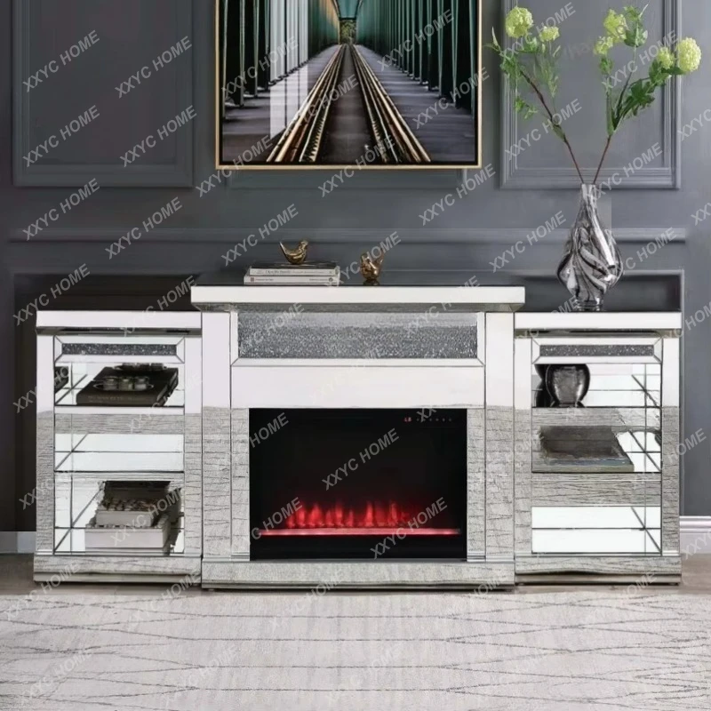 

Q New Design Hot Mirror Electric Fireplace with Crushed Diamond Mirror Fireplace