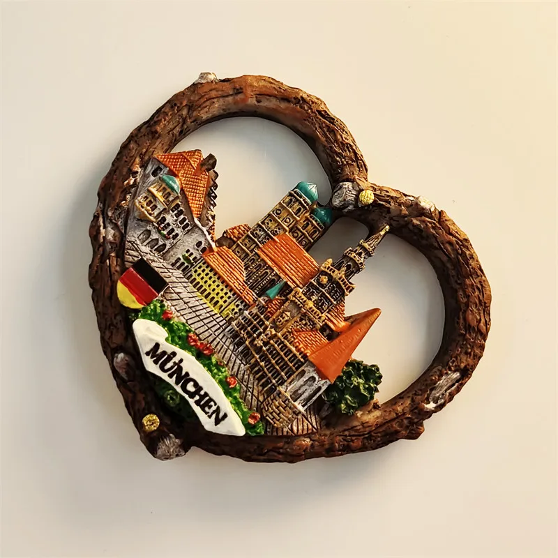 Germany Munich Three-Dimensional Heart-Shaped Building Travel Commemorative Hand-Painted Decoration Magnetic Fridge Magnet Resin