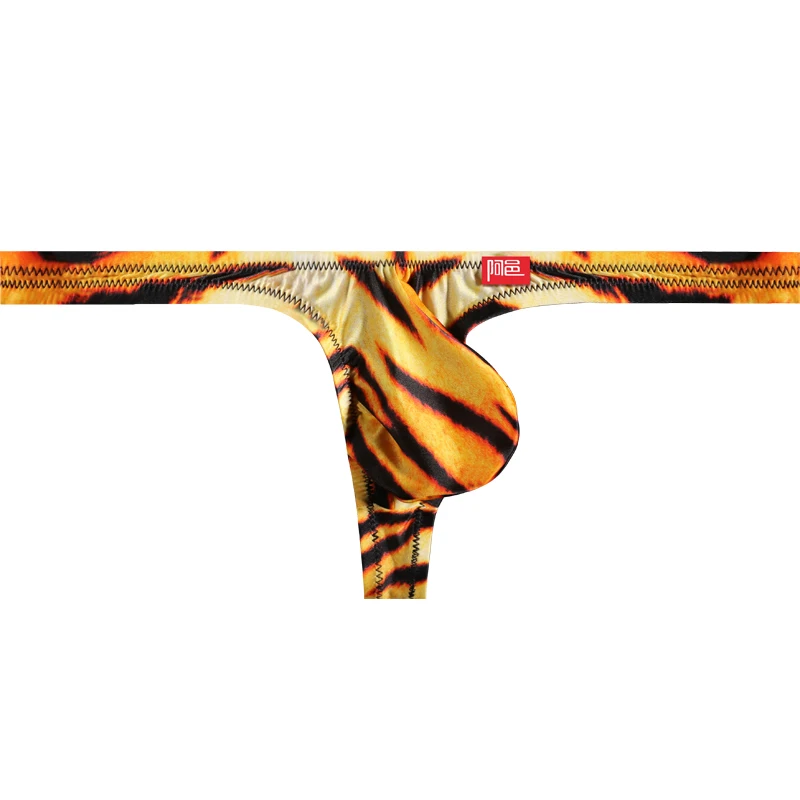 

Men's Underwear Low-Rise Sexy Leopard Print Thong T-Back Satin-Finish Form-Fitting Silk-Smooth