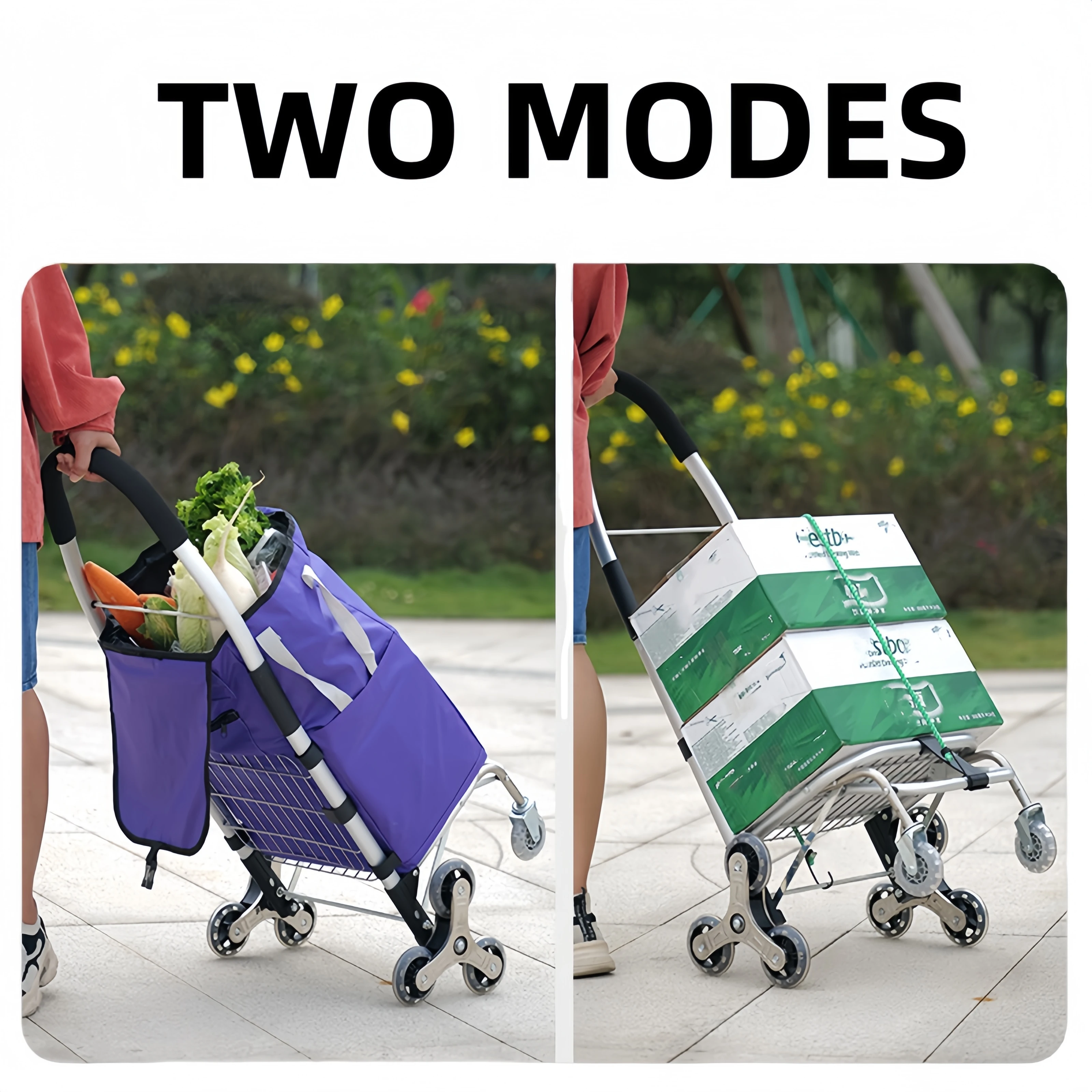 A Must-Have for Convenience Stores and Markets! Two-Wheeled Folding Shopping Cart | Large Capacity Waterproof Bag + Wire Mesh Shelf 2-in-1 Design | Lightweight and Easy to Carry | Comfortable Handle Reduces Shopping Fatigue | Indoor and Outdoor Dual-Use Shopping Cart