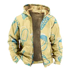 Men's Plaid Striped Print Jacket Men's Autumn Casual Trend Zipper Hooded Jacket Male Warm Fleece Jacket Men Clothing