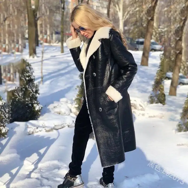 

Women's Leather Jacket Winter New Thick Warm Pu Solid Color British Fashion Casual Plus-Size Coat