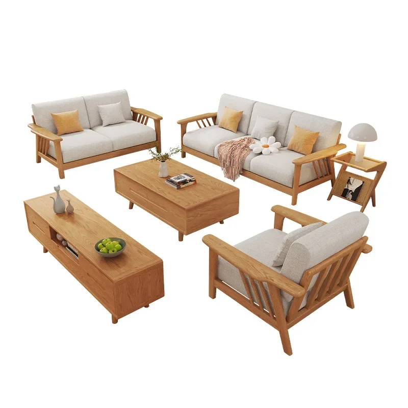 Sofá nórdico de madeira maciça de cinza, sofá moderno e minimalista para sala de estar com vento de areia wabi