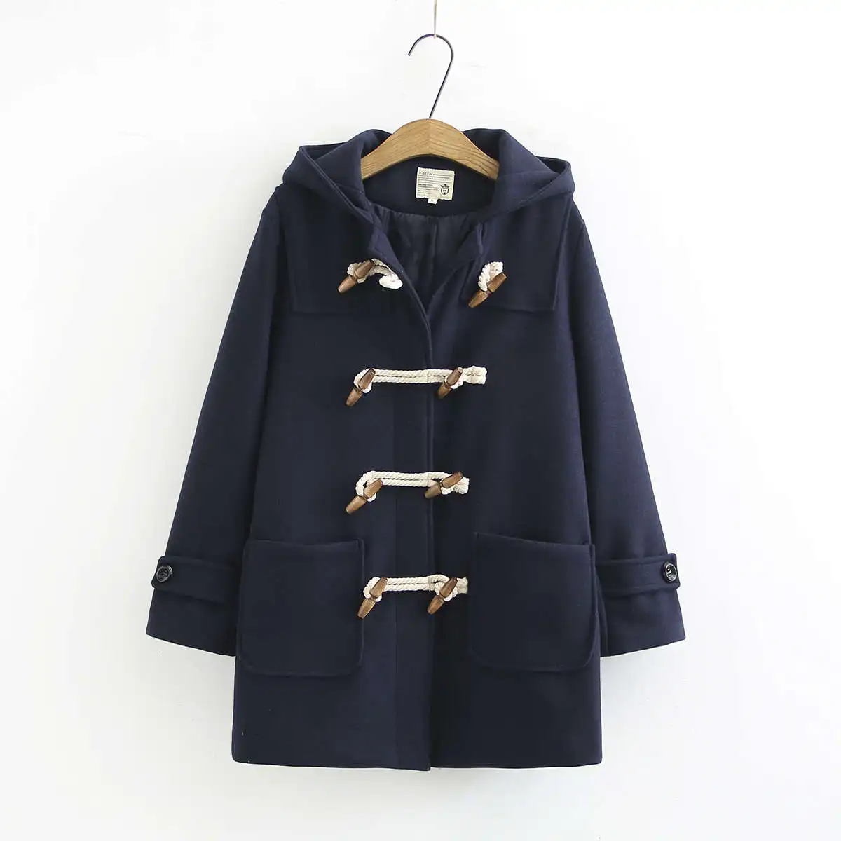 

Women's Mid-Length Woolen Coat with Hood Autumn Winter New Sle Korean College Sle Button-Up Coat Ci Walk Straight Tube